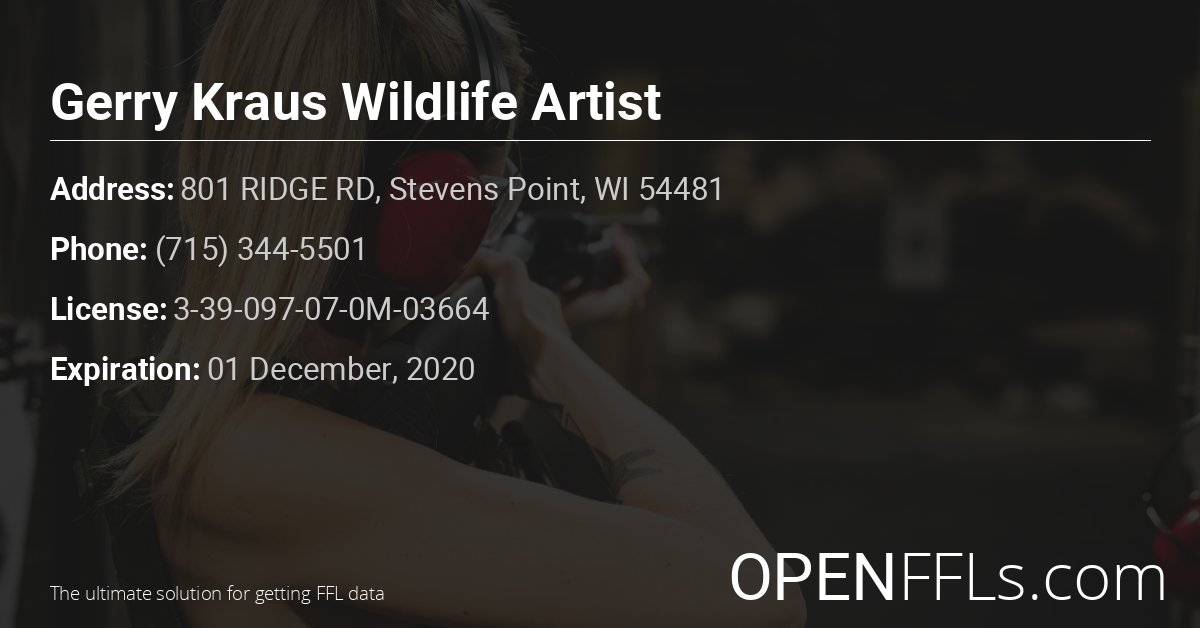 FFL Gerry Kraus Wildlife Artist 3-39-097-07-0M-03664 info card