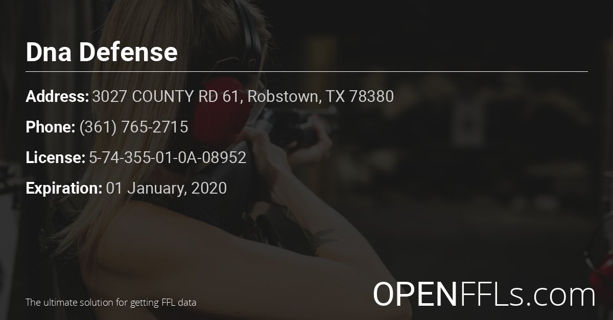 FFL Dna Defense 5-74-355-01-0A-08952 info card